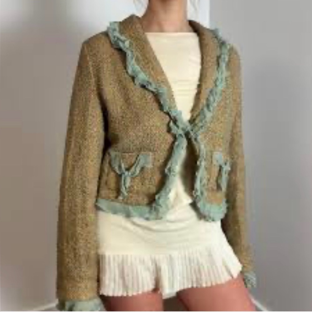 True Meaning Tan Blazer with Green Trim